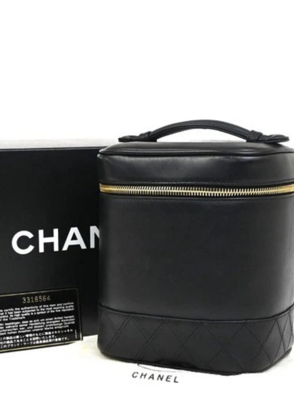 CHANEL CC Logo Bicolore Vanity Hand Bag Leather Black GHW Italy Vintage 95RL973 - Picture 1 of 15